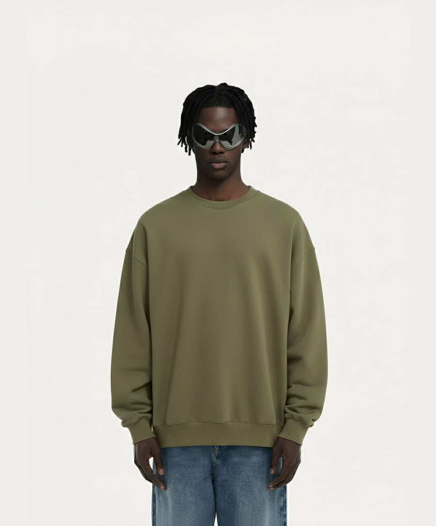 OVERSIZED ARMY OLIVE CREWNECK