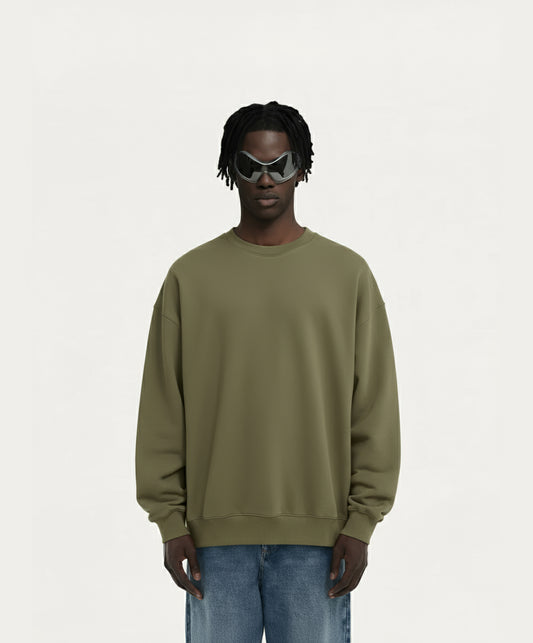 OVERSIZED ARMY OLIVE CREWNECK