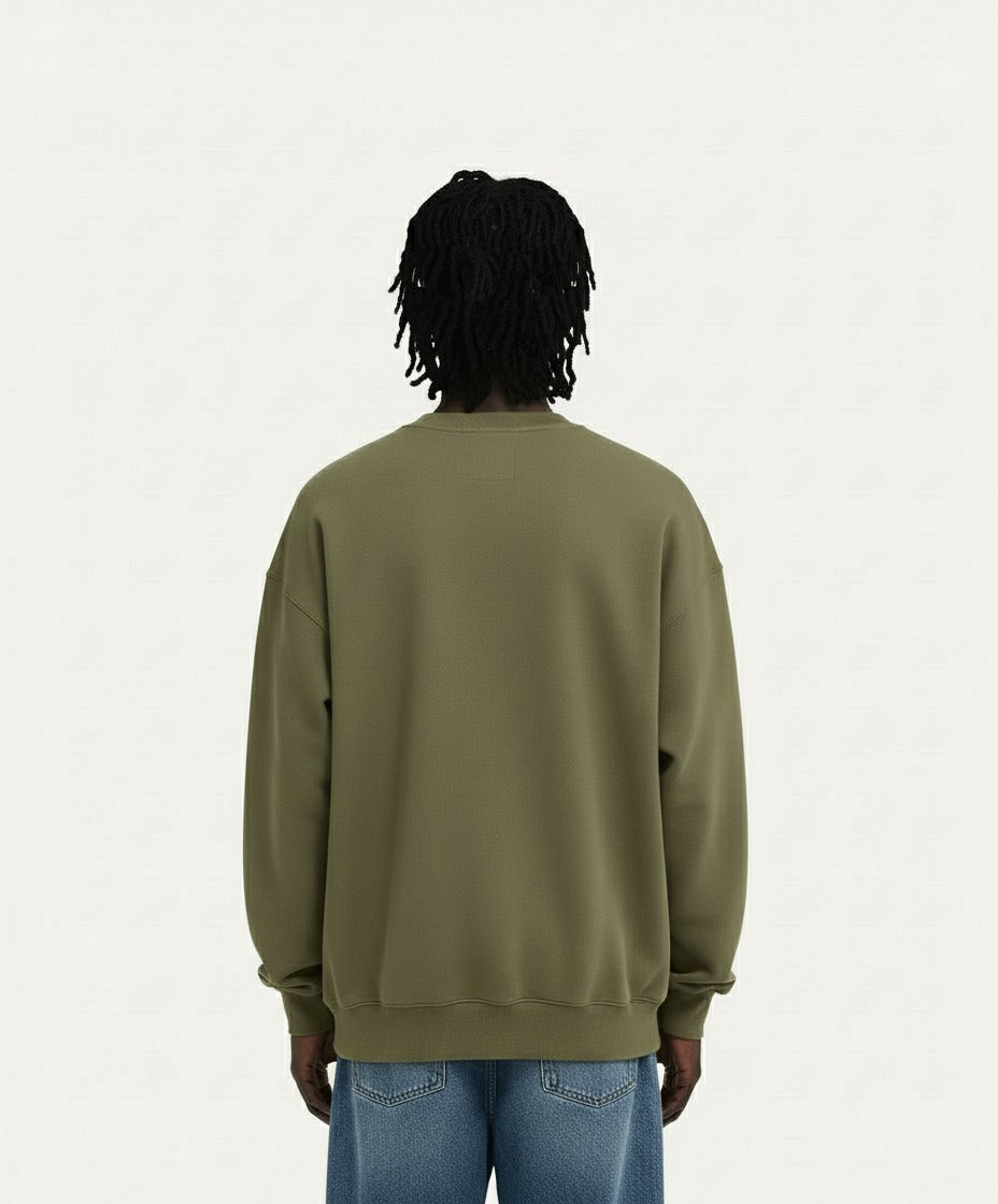 OVERSIZED ARMY OLIVE CREWNECK