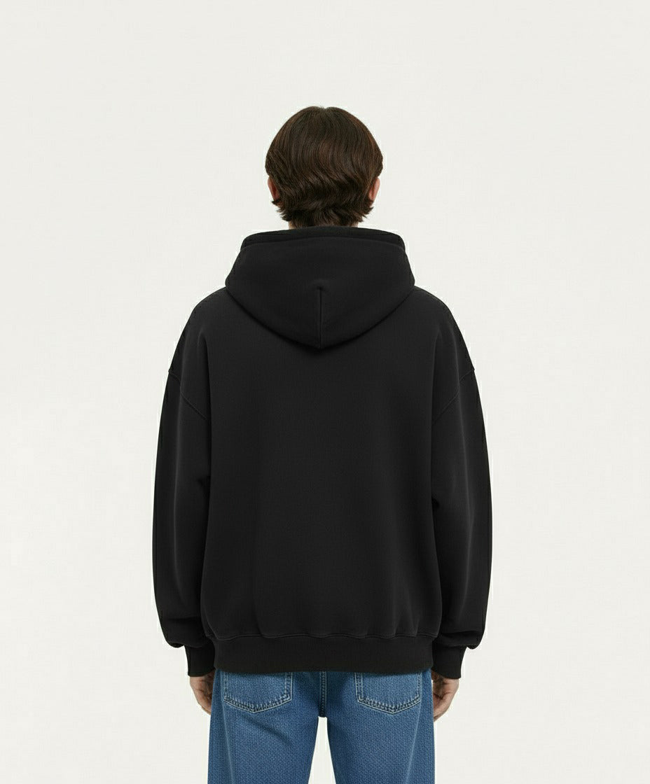 OVERSIZED SOLID BLACK ZIPPER HOODIE