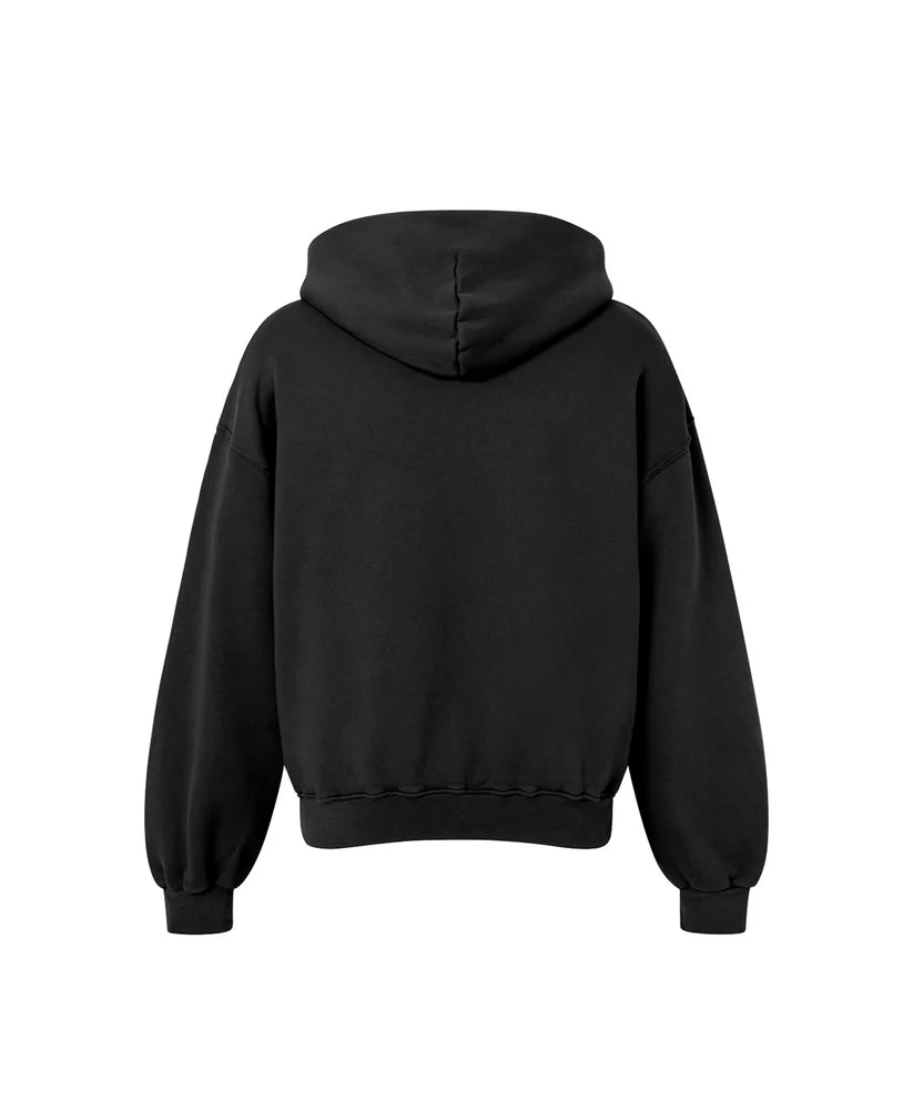 OVERSIZED SOLID BLACK ZIPPER HOODIE