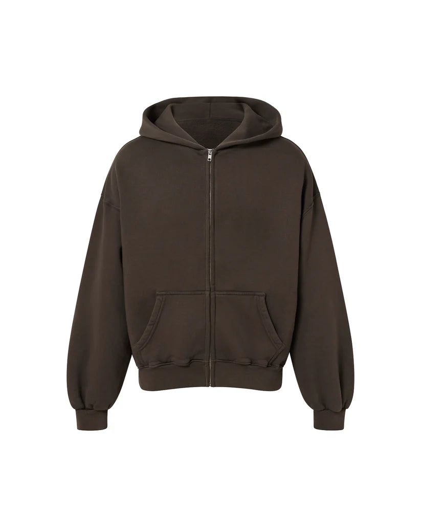 OVERSIZED DARK CHOCOLATE ZIPPER HOODIE