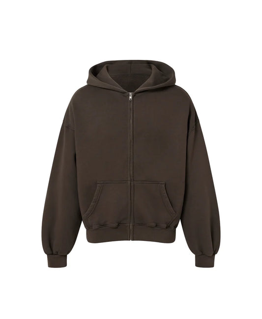 OVERSIZED DARK CHOCOLATE ZIPPER HOODIE
