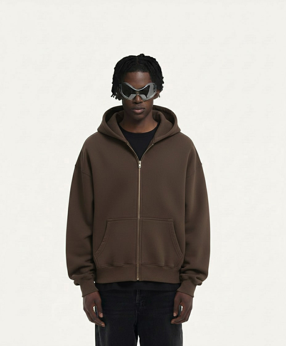 OVERSIZED DARK CHOCOLATE ZIPPER HOODIE