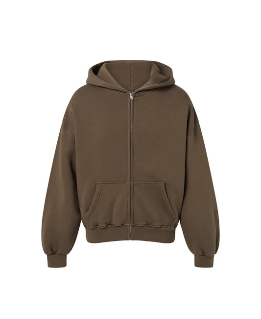 OVERSIZED MOCHA BROWN ZIPPER HOODIE