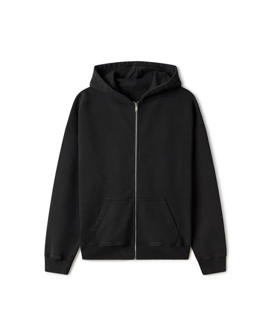 REGULAR SOLID BLACK ZIPPER HOODIE