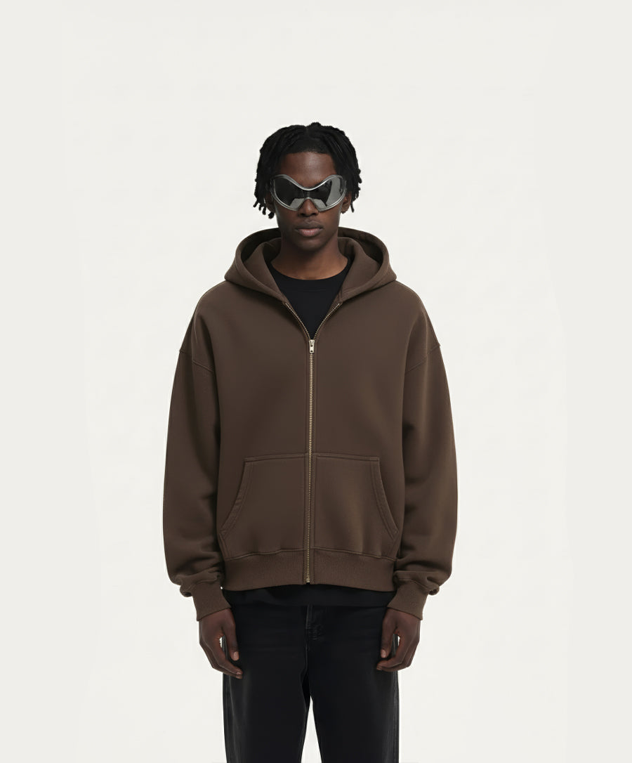 OVERSIZED DARK CHOCOLATE ZIPPER HOODIE