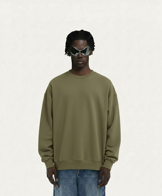 OVERSIZED ARMY OLIVE CREWNECK