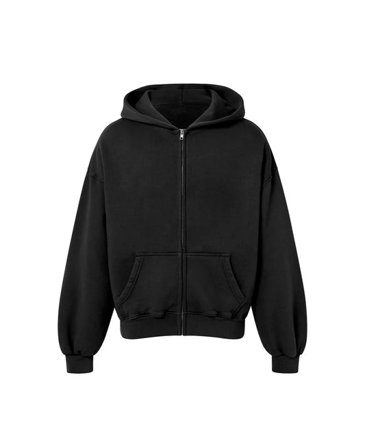 OVERSIZED SOLID BLACK ZIPPER HOODIE