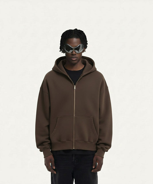 OVERSIZED DARK CHOCOLATE ZIPPER HOODIE