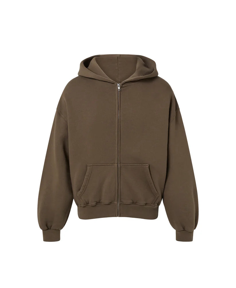 OVERSIZED MOCHA BROWN ZIPPER HOODIE